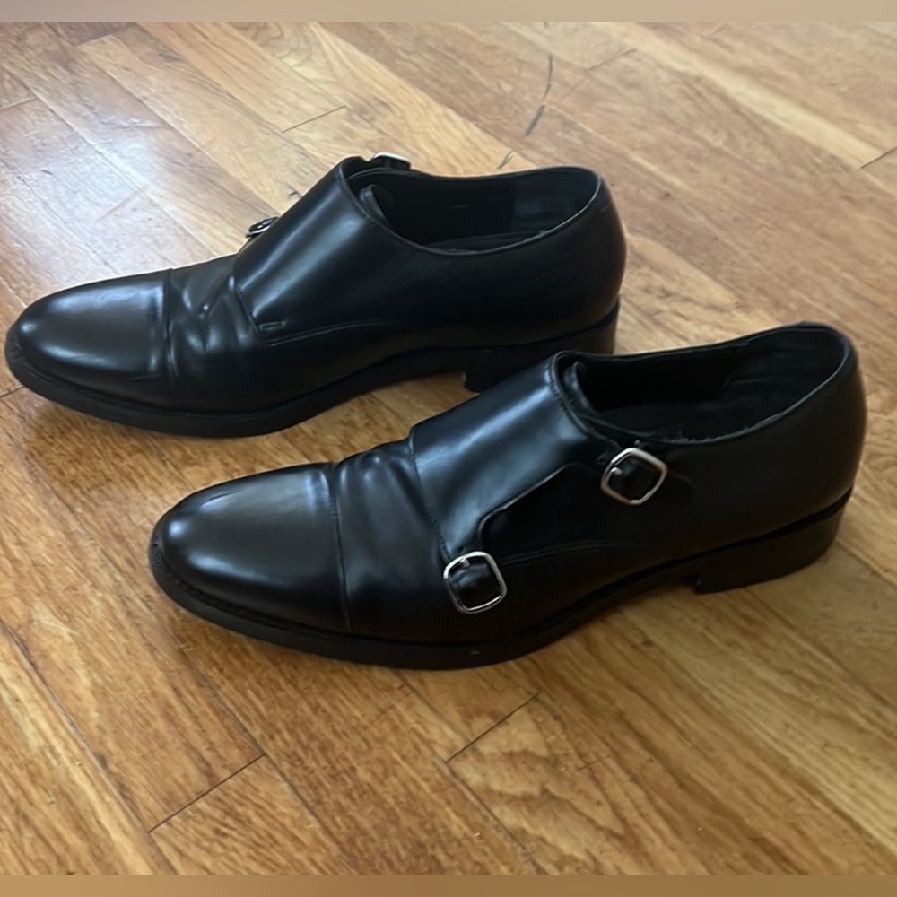 Cole Haan Black Leather Double Monk Strap Shoes